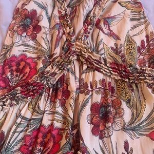 Free People Brown and Red Flower Ruffle V Neck Tank